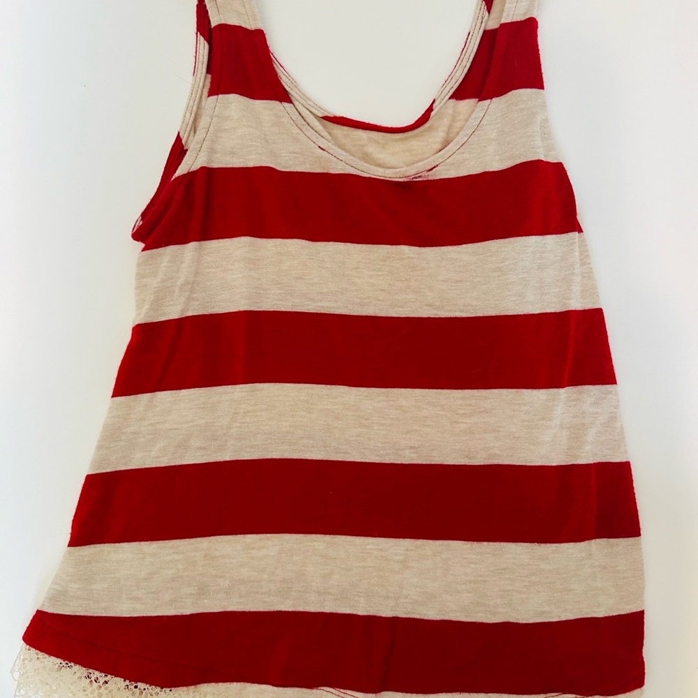 Red and Cream Striped Women's Tank Top